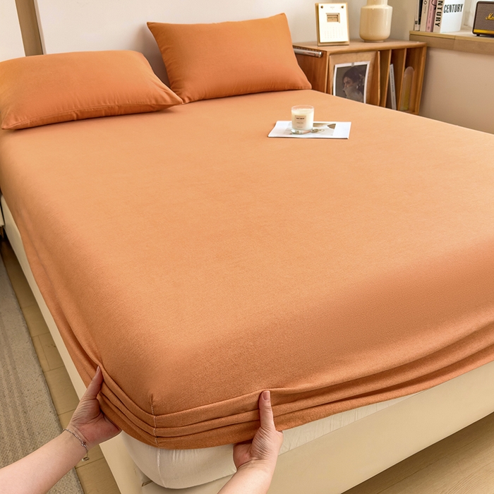 91家纺网 家纺一手货源 找家纺 芃成家纺 2024新款原棉加厚生态磨毛单床笠 南瓜色