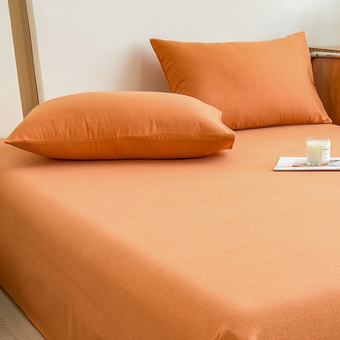 91家纺网 家纺一手货源 找家纺 芃成家纺 2024新款原棉加厚生态磨毛单枕套 南瓜色