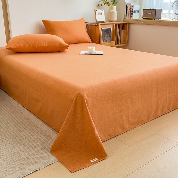 91家纺网 家纺一手货源 找家纺 芃成家纺 2024新款原棉加厚生态磨毛单床单 南瓜色