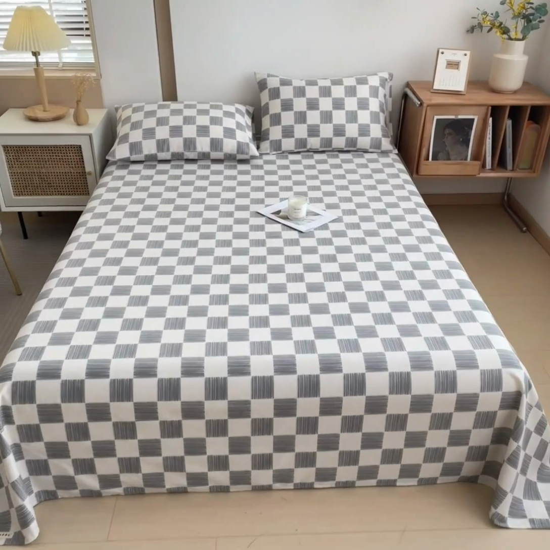 91家纺网 家纺一手货源 找家纺 芃成家纺 2024新款原棉加厚生态磨毛单床单 塔罗方格