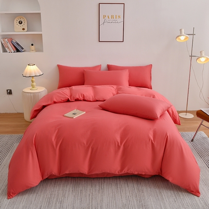 91家纺网 家纺一手货源 找家纺 宇彬家纺 2024直播新款13374全棉母婴级简约轻奢小清新纯色四件套斜纹贡缎新疆长绒极简无印风系列 极简-宝石红