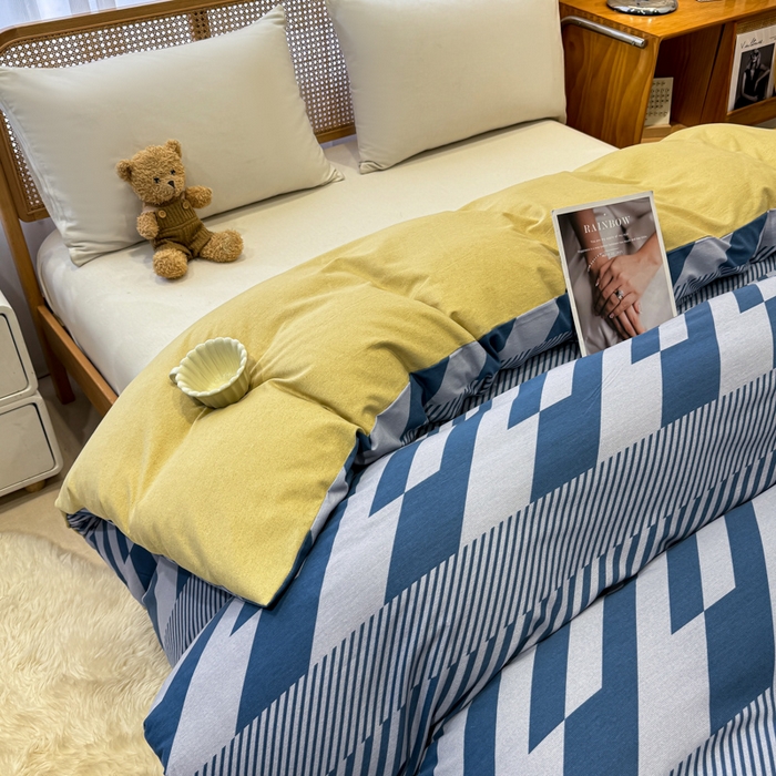 91家纺网 家纺一手货源 找家纺 丝芙妮家居（原乐视家纺） 2024新款加厚全棉磨毛印花四件套 卡曼-蓝