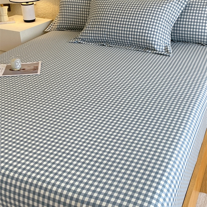 91家纺网 家纺一手货源 找家纺 凯磊 2024新款AB版.生态磨毛印花系列单床笠 蓝小格