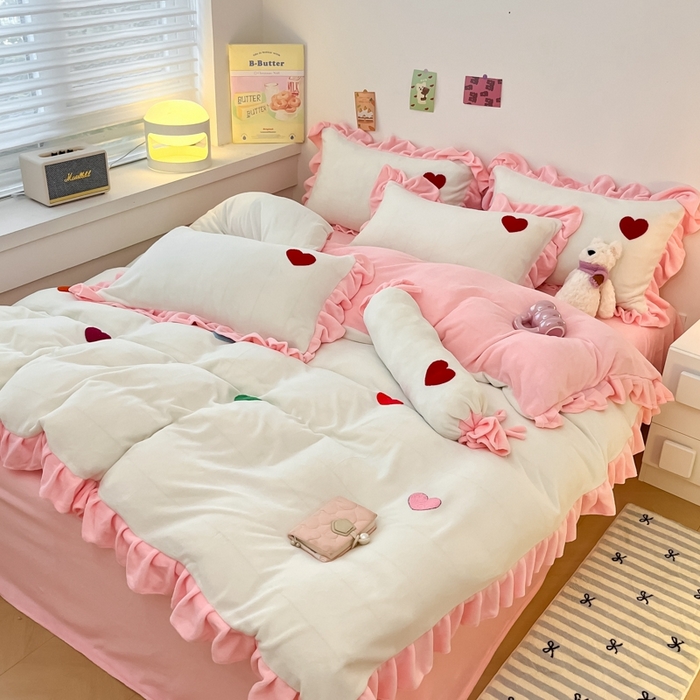 91家纺网 家纺一手货源 找家纺 （总）丝印良品 2024秋冬韩版公主风牛奶绒四件套