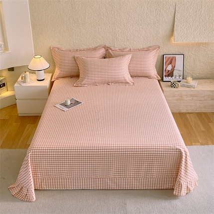 凯磊 2024新款AB版.生态磨毛印花系列单床单 粉玉小格