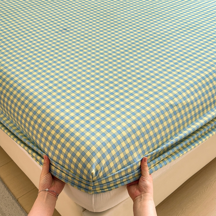 91家纺网 家纺一手货源 找家纺 芃成家纺 2024新款原棉加厚生态磨毛单床笠 蓝黄小格