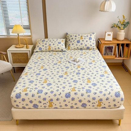 芃成家纺 2024新款原棉加厚生态磨毛单床笠 紫花兔兔