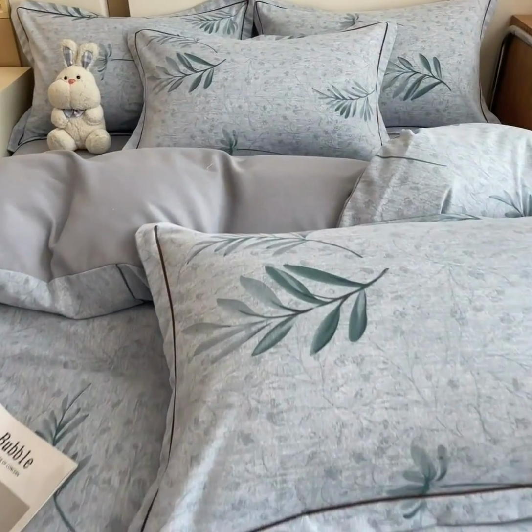 91家纺网 家纺一手货源 找家纺 芃成家纺 2024新款原棉加厚生态磨毛四件套 蓝町