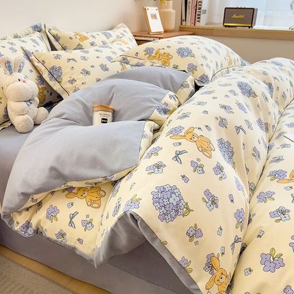 芃成家纺 2024新款原棉加厚生态磨毛单被套 紫花兔兔