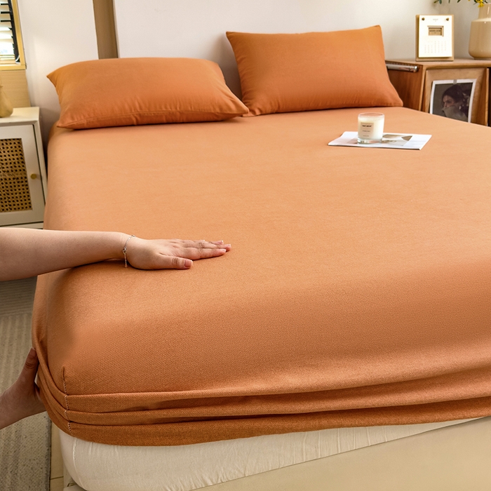 91家纺网 家纺一手货源 找家纺 芃成家纺 2024新款原棉加厚生态磨毛单床笠 南瓜色