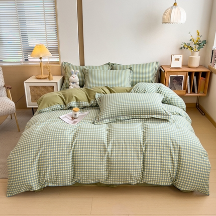 91家纺网 家纺一手货源 找家纺 芃成家纺 2024新款原棉加厚生态磨毛四件套 蓝黄小格