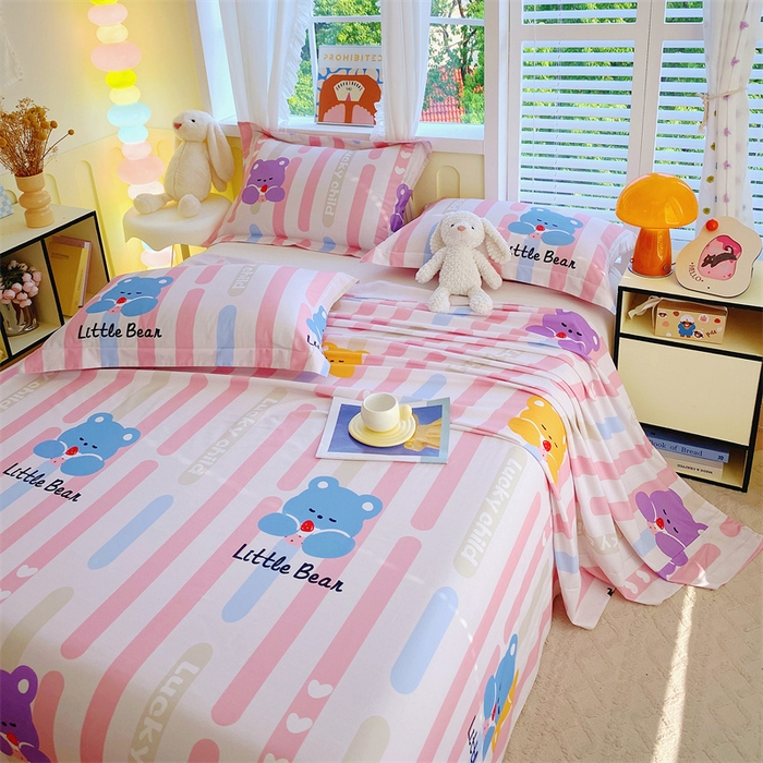 91家纺网 家纺一手货源 找家纺 凯磊 2024新款AB版.生态磨毛印花系列单床单 彩虹熊