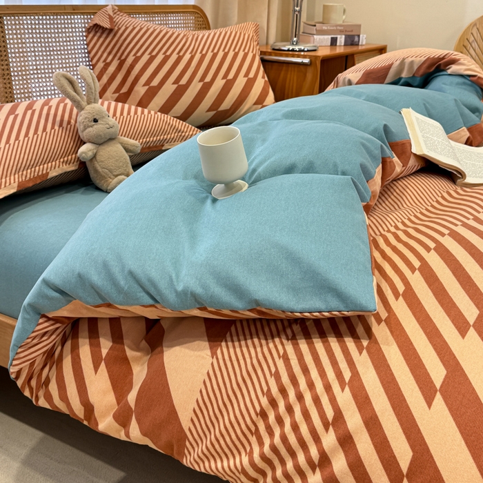 91家纺网 家纺一手货源 找家纺 丝芙妮家居（原乐视家纺） 2024新款加厚全棉磨毛印花四件套 卡曼-橙