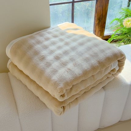 寐时代 2024新款仿兔毛绒泡泡毛毯高克重牛奶绒毛毯多功能盖毯午睡毯 泡泡毯-咖色