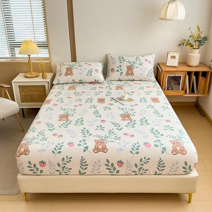 芃成家纺 2024新款原棉加厚生态磨毛单床笠 树叶熊宝