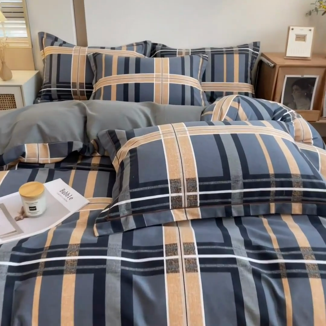 91家纺网 家纺一手货源 找家纺 芃成家纺 2024新款原棉加厚生态磨毛单被套 莱茵格-蓝