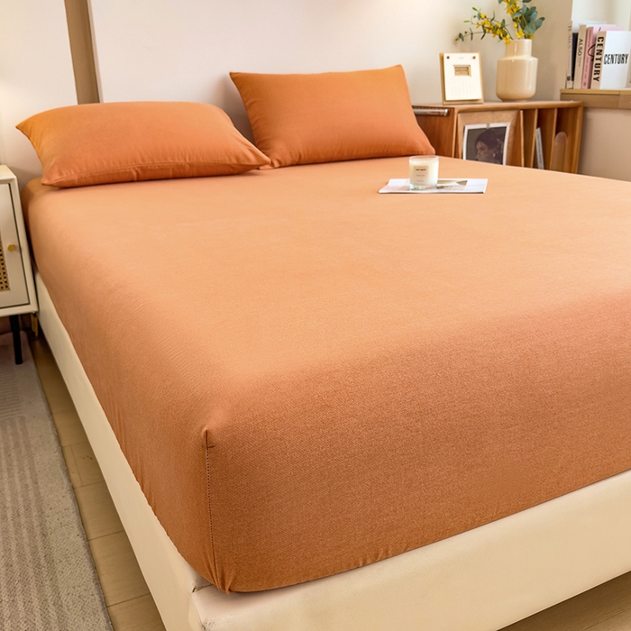 91家纺网 家纺一手货源 找家纺 芃成家纺 2024新款原棉加厚生态磨毛单床笠 南瓜色