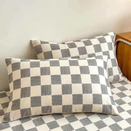 芃成家纺 2024新款原棉加厚生态磨毛单枕套 塔罗方格