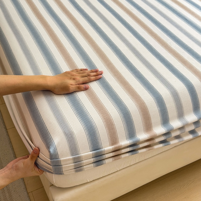 91家纺网 家纺一手货源 找家纺 芃成家纺 2024新款原棉加厚生态磨毛单床笠 气质细条