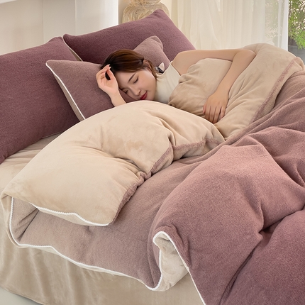 米奈 2024新款A类加厚甄羊绒四件套 甄羊绒渐变紫色