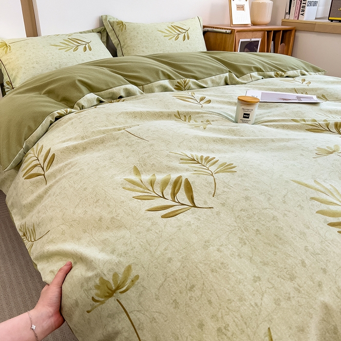 91家纺网 家纺一手货源 找家纺 芃成家纺 2024新款原棉加厚生态磨毛四件套 绿町