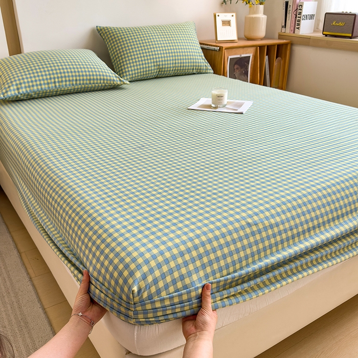 91家纺网 家纺一手货源 找家纺 芃成家纺 2024新款原棉加厚生态磨毛单床笠 蓝黄小格