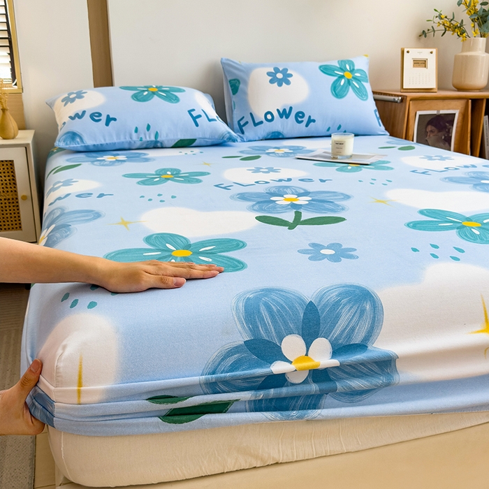 91家纺网 家纺一手货源 找家纺 芃成家纺 2024新款原棉加厚生态磨毛单床笠 秘密花园-蓝