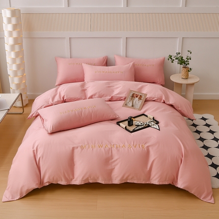 91家纺网 家纺一手货源 找家纺 （总）宇彬家纺 2024直播热爆新款13374全棉母婴级绣花字母款被套枕套床单纯色重工刺绣清新四件套贡缎新疆长绒 