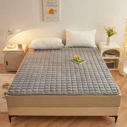 91家纺网 家纺一手货源 找家纺 富威堡家纺 2025新款牛奶绒棉花床护垫可水洗床垫保暖薄床褥学生榻榻米垫子 时尚灰