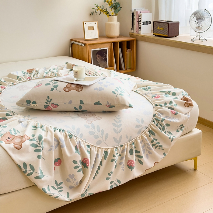 91家纺网 家纺一手货源 找家纺 芃成家纺 2024新款原棉加厚生态磨毛单床笠 树叶熊宝