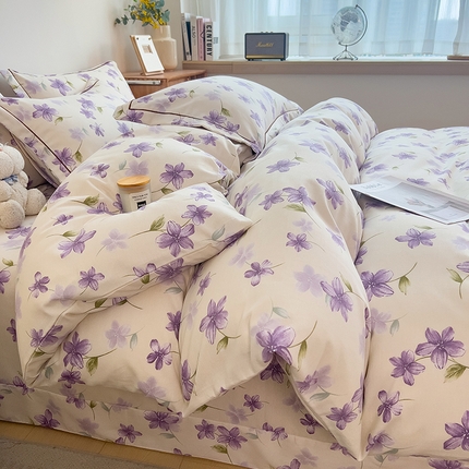 芃成家纺 2024新款原棉加厚生态磨毛单被套 紫萱