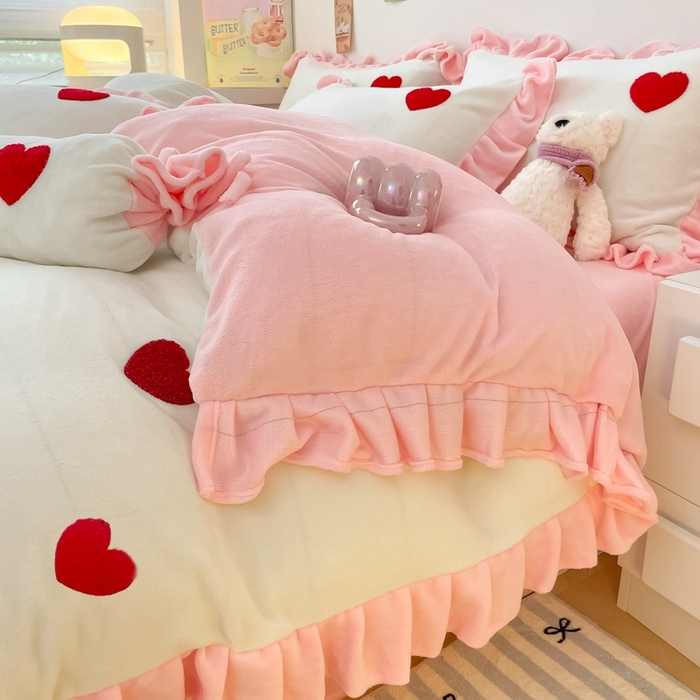 91家纺网 家纺一手货源 找家纺 （总）丝印良品 2024秋冬韩版公主风牛奶绒四件套