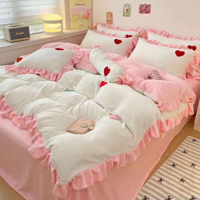 91家纺网 家纺一手货源 找家纺 （总）丝印良品 2024秋冬韩版公主风牛奶绒四件套