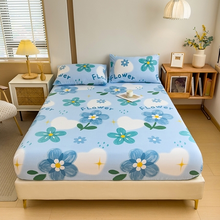 芃成家纺 2024新款原棉加厚生态磨毛单床笠 秘密花园-蓝
