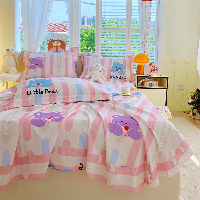 91家纺网 家纺一手货源 找家纺 凯磊 2024新款AB版.生态磨毛印花系列单床单 彩虹熊