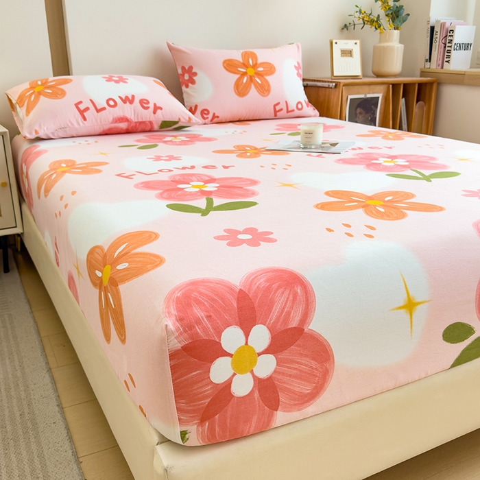 91家纺网 家纺一手货源 找家纺 芃成家纺 2024新款原棉加厚生态磨毛单床笠 秘密花园-粉