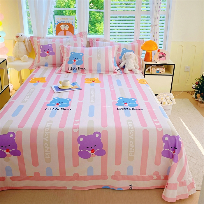 91家纺网 家纺一手货源 找家纺 凯磊 2024新款AB版.生态磨毛印花系列单床单 彩虹熊