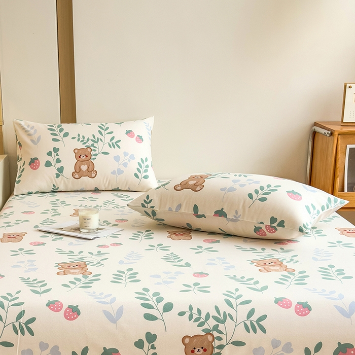 91家纺网 家纺一手货源 找家纺 芃成家纺 2024新款原棉加厚生态磨毛单枕套 树叶熊宝