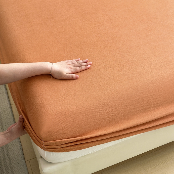 91家纺网 家纺一手货源 找家纺 芃成家纺 2024新款原棉加厚生态磨毛单床笠 南瓜色