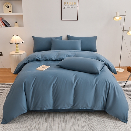 91家纺网 家纺一手货源 找家纺 宇彬家纺 2024直播新款13374全棉母婴级简约轻奢小清新纯色四件套斜纹贡缎新疆长绒极简无印风系列 极简 宾利蓝