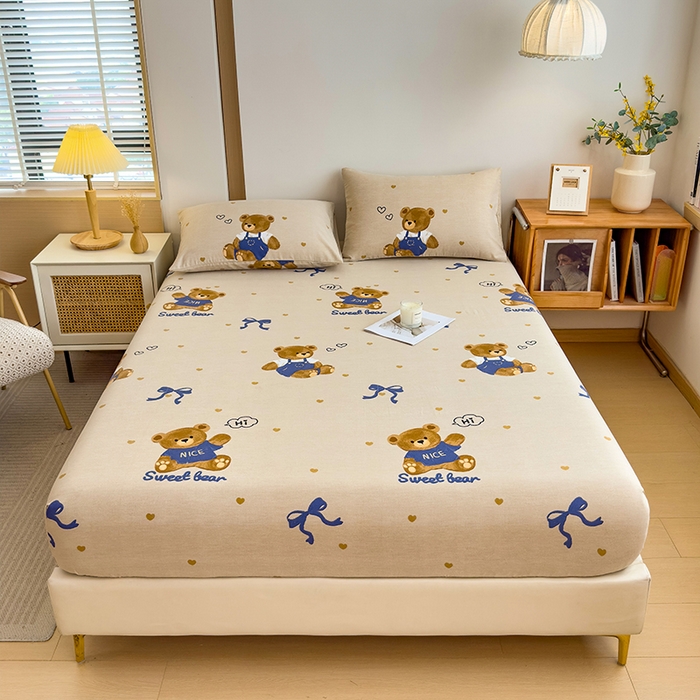 91家纺网 家纺一手货源 找家纺 芃成家纺 2024新款原棉加厚生态磨毛单床笠 绅士熊