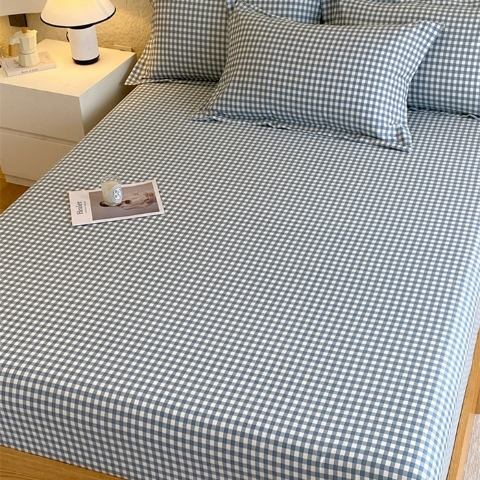 91家纺网 家纺一手货源 找家纺 凯磊 2024新款AB版.生态磨毛印花系列单床笠 蓝小格