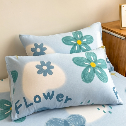 芃成家纺 2024新款原棉加厚生态磨毛单枕套 秘密花园-蓝