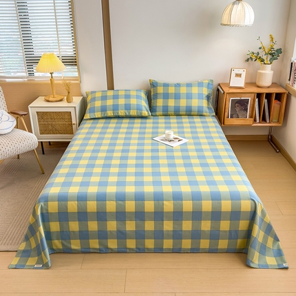 芃成家纺 2024新款原棉加厚生态磨毛单床单 蓝黄中格