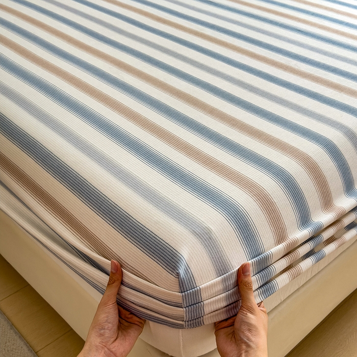 91家纺网 家纺一手货源 找家纺 芃成家纺 2024新款原棉加厚生态磨毛单床笠 气质细条