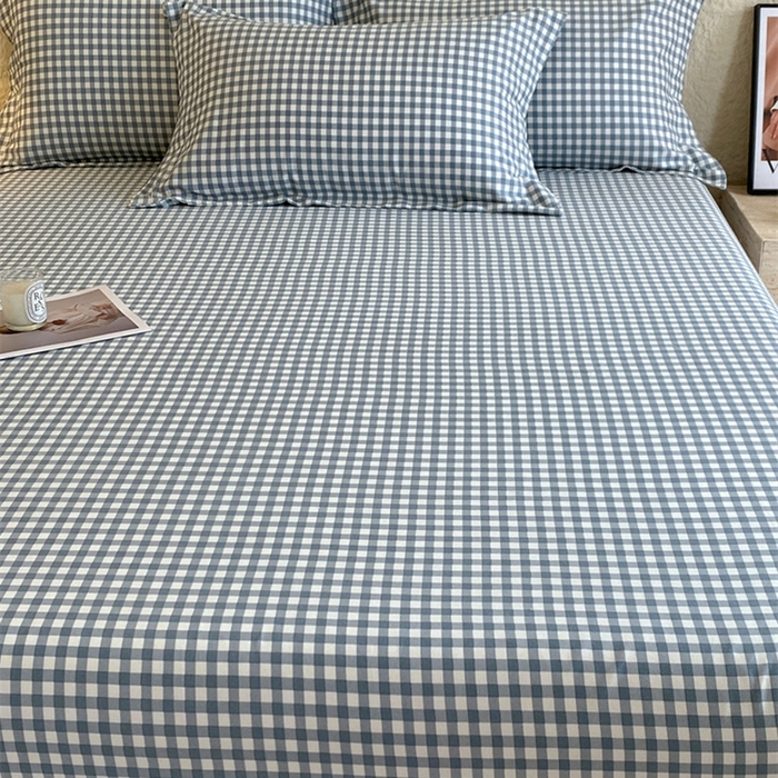 91家纺网 家纺一手货源 找家纺 凯磊 2024新款AB版.生态磨毛印花系列单床笠 蓝小格