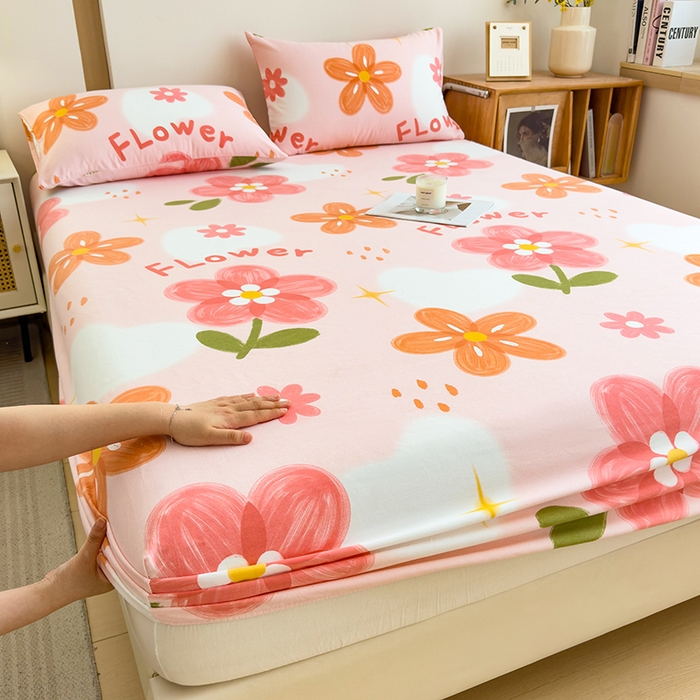 91家纺网 家纺一手货源 找家纺 芃成家纺 2024新款原棉加厚生态磨毛单床笠 秘密花园-粉