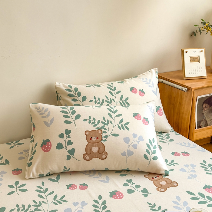 91家纺网 家纺一手货源 找家纺 芃成家纺 2024新款原棉加厚生态磨毛单枕套 树叶熊宝