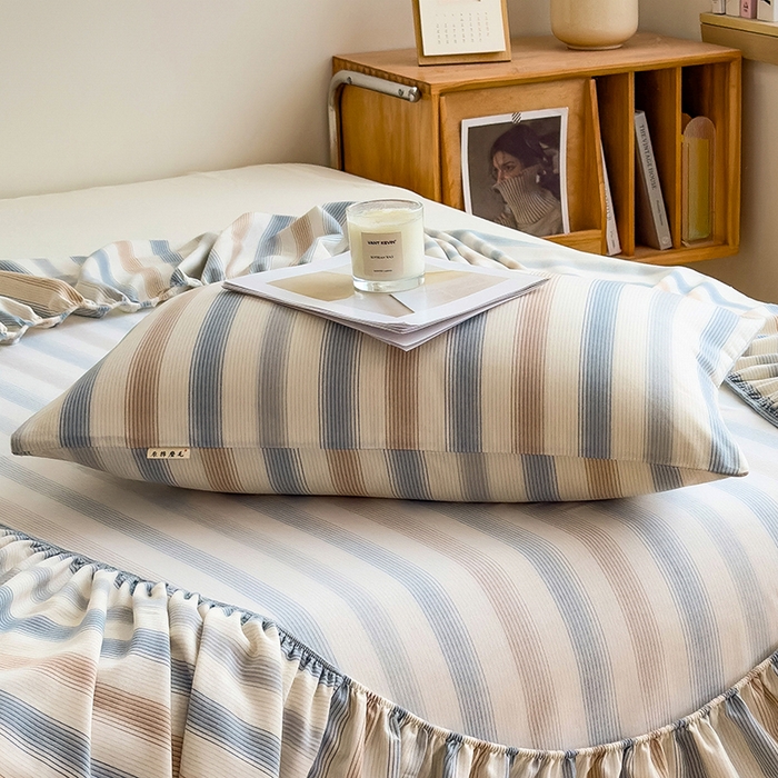 91家纺网 家纺一手货源 找家纺 芃成家纺 2024新款原棉加厚生态磨毛单枕套 气质细条