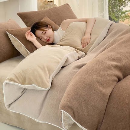 米奈 2024新款A类加厚甄羊绒四件套 甄羊绒渐变香槟色